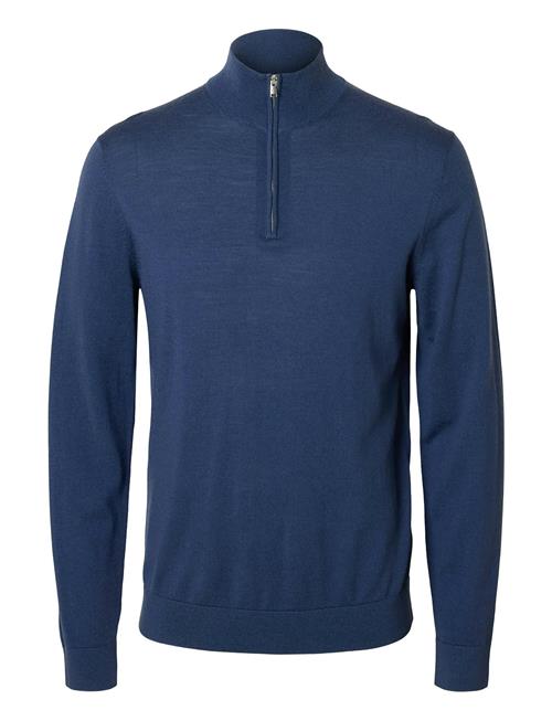 Slhtray Ls Knit Merino Half Zip Noos Selected Navy
