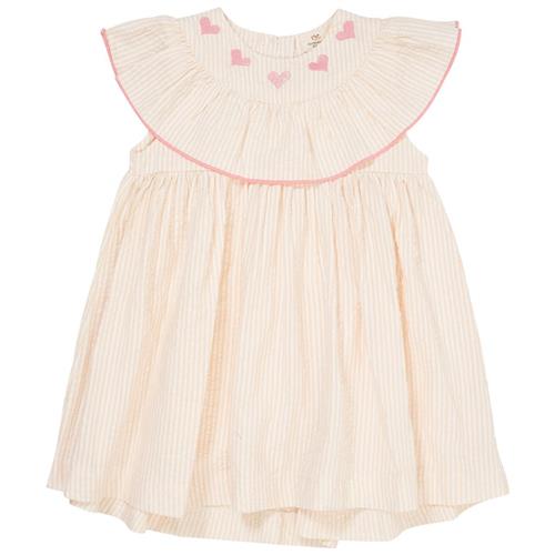 Copenhagen Colors GOTS Hearts Seersucker-kjole Dusty Rose Cream Stripe | Lyserød | 104 cm