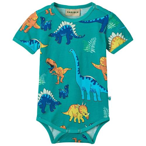 Småfolk Dinosaurs Kortærmet Baby Body Teal | Grønn | 80 cm