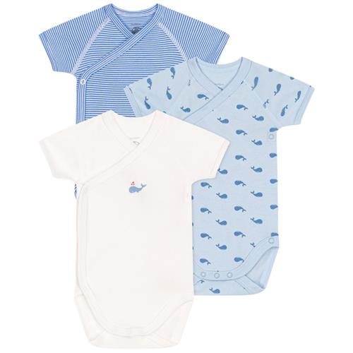 Petit Bateau 3-pak Wrapover-babybodyer I Bomuld Blanc Bleu | Hvid | 3 months