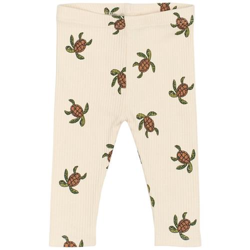 The New Siblings GOTS Owen Ribbede Leggings White Swan Aop | Hvid | 80 cm