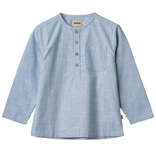 Wheat GOTS Bjørk Skjorte Blue Stripe 98 cm  Blå  98 cm  mand