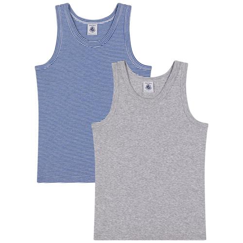 Petit Bateau Stripy 2-pak Bomulds-tanktop Newbleu Marshmallow | Grå | 3 years