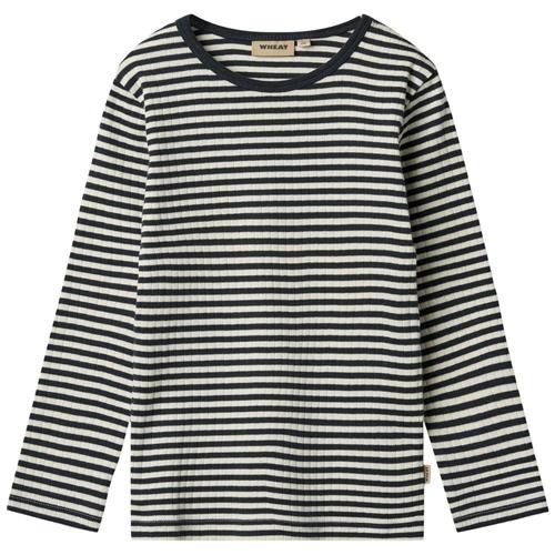 Wheat Stig Langærmet T-shirt Navy Rib Stripe | Marine blå | 122 cm