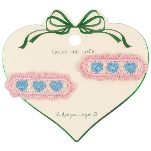Konges Sløjd 2-Pack Heart Embroidery Hårklemme Buttercream | Lyserød | One size