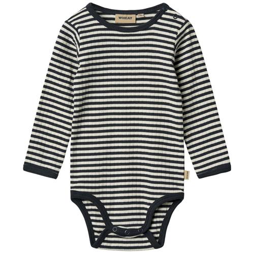 Wheat GOTS Berti Baby Body Navy Rib Stripe | Marine blå | 86 cm