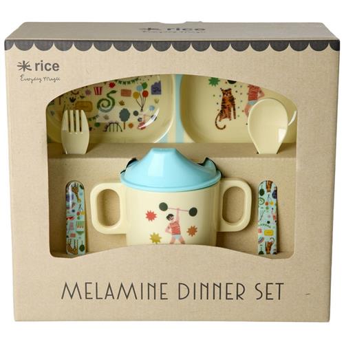 RICE 4 Pcs Baby-middagssæt I Melamin I Gaveæske Mint Fun Fair | Grønn | 0