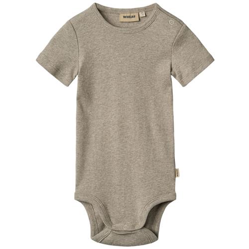 Wheat GOTS Timo Ribbet Baby Body Gravel Melange | Brun | 92 cm