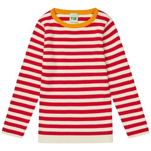FUB Ribstrikket Sweater Ecru/ruby Red | Rød | 140 cm