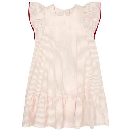 Copenhagen Colors GOTS Seersucker-kjole Med Flæseærmer Dusty Rose Cream Berry Stripe | Lyserød | 110 cm