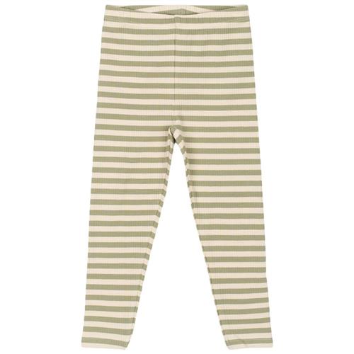 The New Siblings GOTS Uni Ribbede Leggings Tea Striped | Grønn | 74 cm
