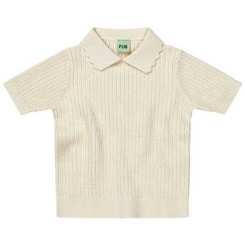 FUB Strikket Kortærmet Top Med Krave Ecru 120 cm  Creme  120 cm  kvinde