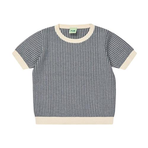 FUB Strikket Kortærmet Top Ecru/dark Navy | Marine blå | 140 cm