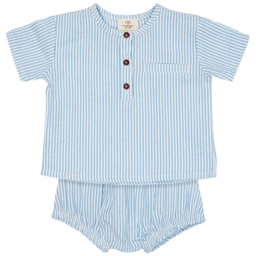 Copenhagen Colors Seersucker-tøjsæt Sky Blue Cream Stripe | Blå | 74 cm