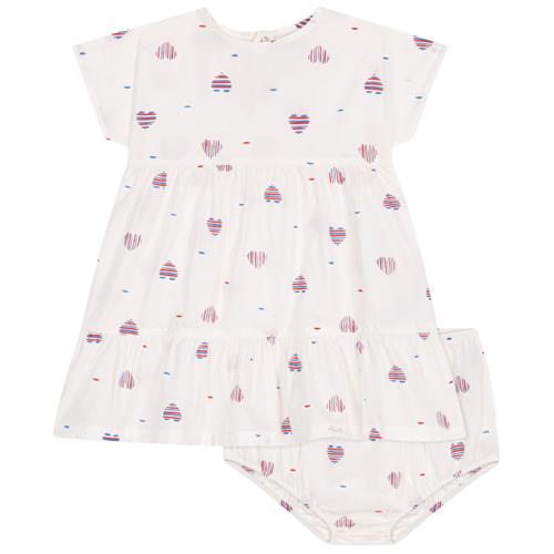 Petit Bateau Hearts Bomuldskjole Med Bloomer Avalanche Multicolor | Hvid | 18 months