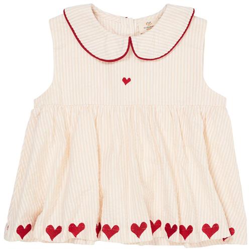 Copenhagen Colors Hearts Seersucker Kortærmet Bluse Dusty Rose Cream Berry Stripe | Lyserød | 110 cm