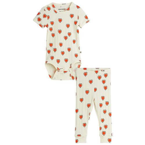 Mini Rodini GOTS Outlined Hears Aop Baby-sæt Offwhite | Hvid | 68/74 cm