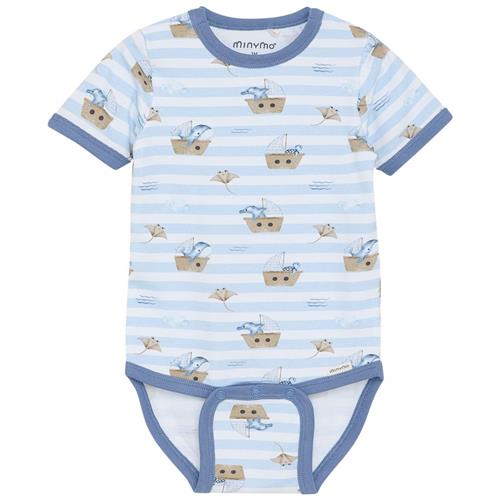 Minymo GOTS Kortærmet Baby Body Aop Skyway | Blå | 86 cm