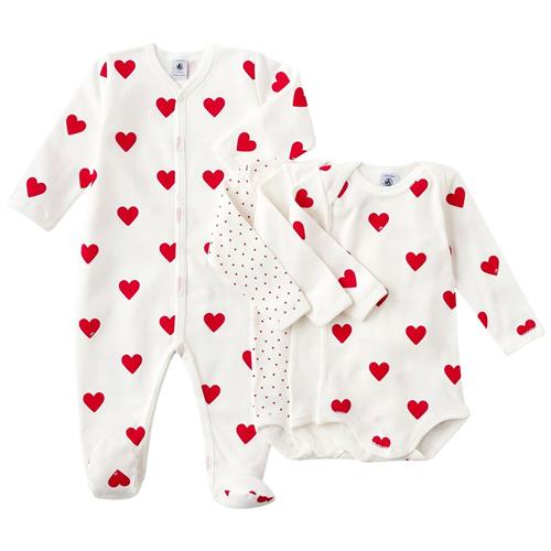 Petit Bateau Hearts 3 Bodysuits Gavesæt White Red | Hvid | 18 months