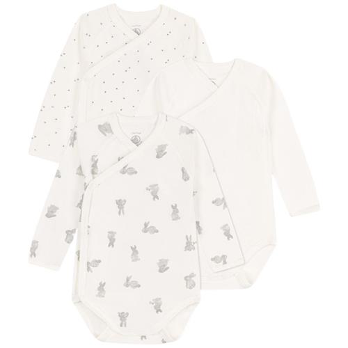Petit Bateau Wrapover-babybodyer I 3-pak Marshmallow Mistigri | Hvid | Newborn