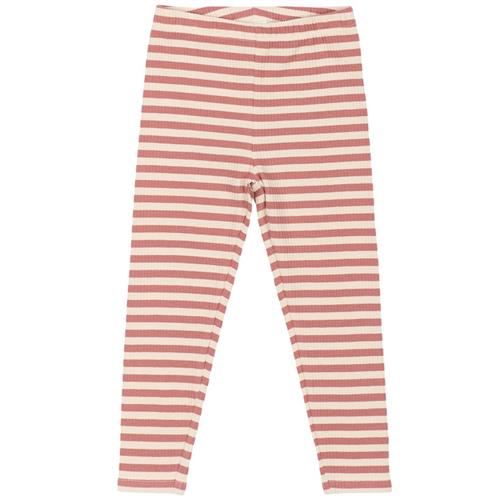 The New Siblings GOTS Uni Ribbede Leggings Old Rose Striped | Lyserød | 92 cm