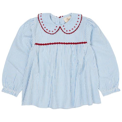 Copenhagen Colors Hearts Seersucker Langærmet Tunika Sky Blue Cream Berry Stripe | Blå | 92 cm