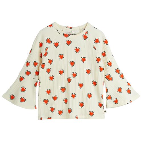 Mini Rodini GOTS Outlined Hears Aop Trompetærmet Top Offwhite | Hvid | 80/86 cm