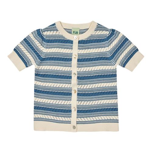 FUB Strikket Kortærmet Cardigan Ecru Washed Indigo | Blå | 80 cm