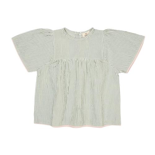 Copenhagen Colors GOTS Seersucker-bluse Green Cream Rose Stripe | Grønn | 86 cm