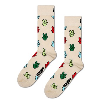 Happy socks Strømper Peace Sock Beige bomuld Str 41/46