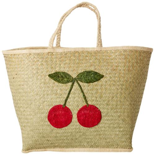 RICE Large Raffia-taske Big Cherry Embroidery | Beige | 0