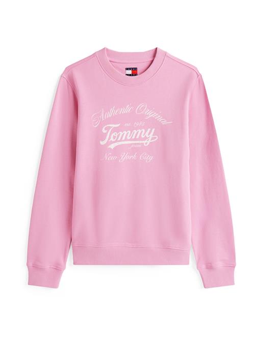 Se Tommy Jeans Sweatshirt 'ESSENTIAL'  pink / hvid ved About You