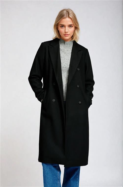 Klassisk Uldfrakke - Sort - Dame - XS - TeeShoppen