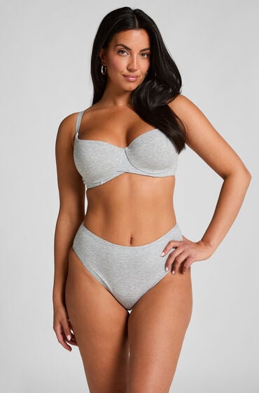 Se Hunkemöller Brasiliansk bomuldstrusse med høj benudskæring Grå ved Hunkemøller