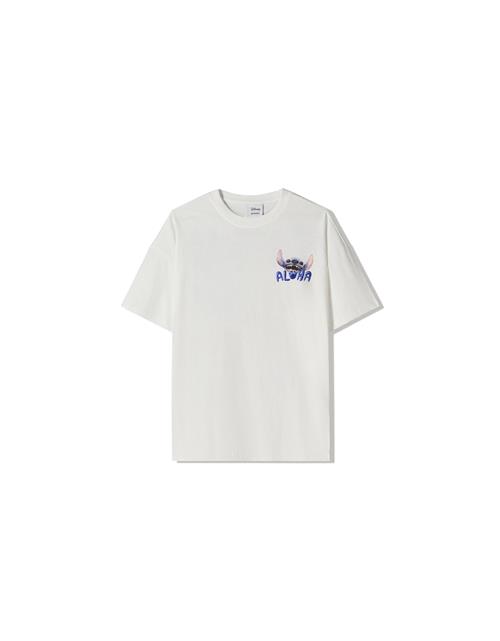 Bershka Shirts 'STITCH ALOHA'  violetblå / lyserød / sort / offwhite