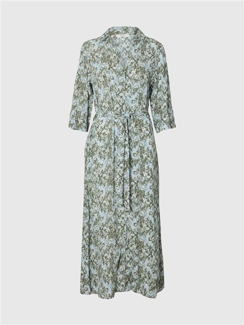 SELECTED FEMME Blusekjole  lyseblå / oliven / hvid