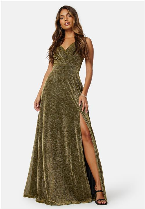 Goddiva Glitter Wrap Maxi Dress