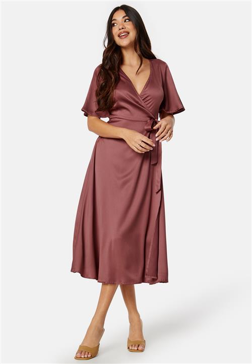 Bubbleroom Occasion Butterfly Sleeve Wrap Satin Midi Dress
