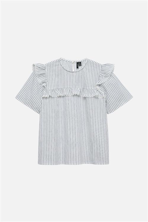Bell Frill Stripe Top - Snow White / Black - M - Vero Moda