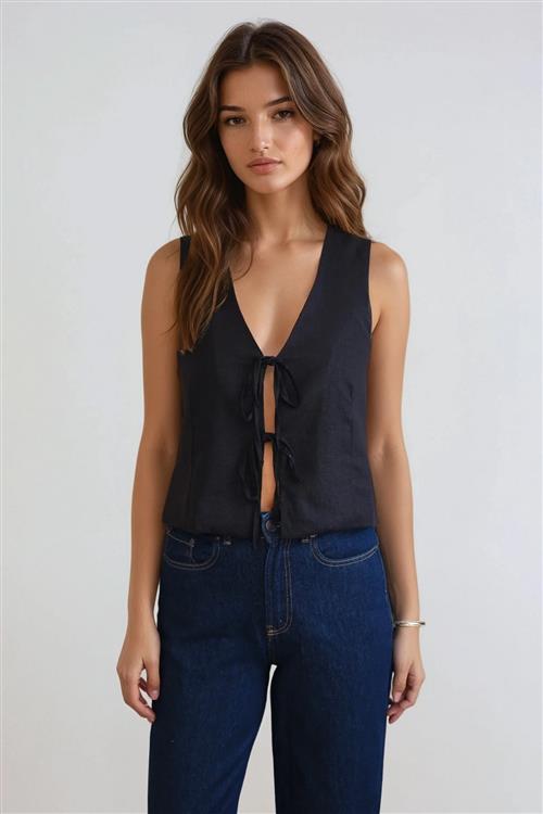 Hør Vest - Sort - XL - TeeShoppen