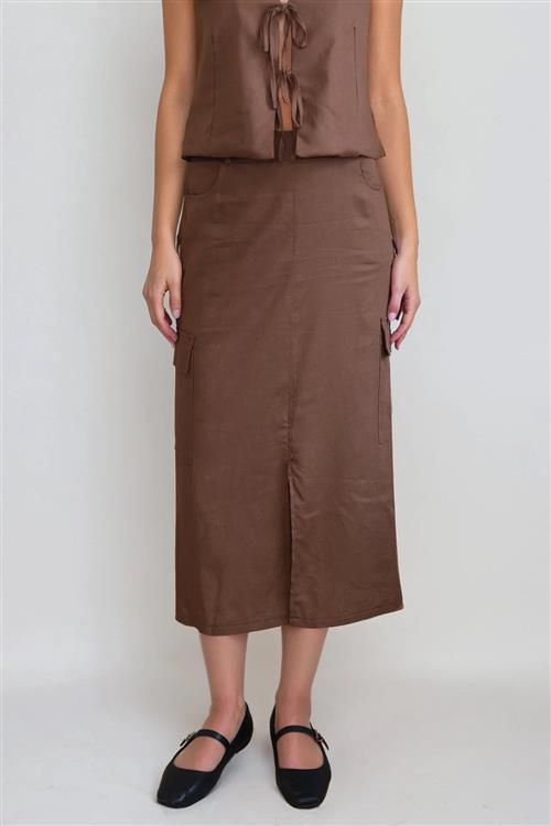 Hør Nederdel - Brun - XL - TeeShoppen