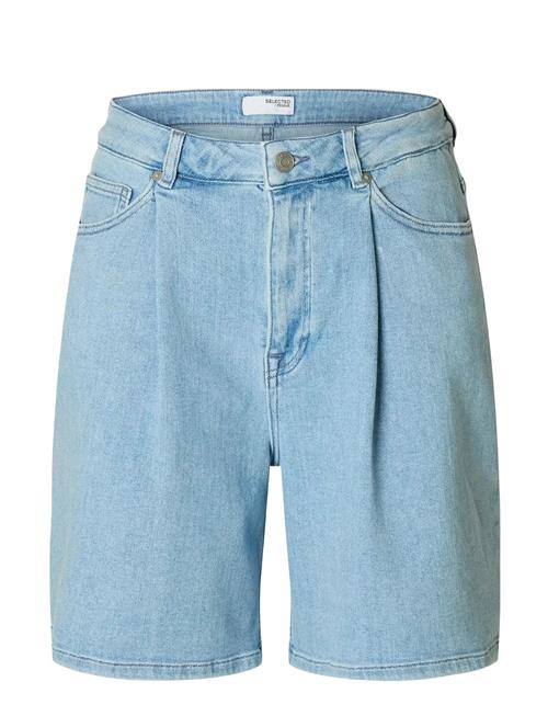 Slfanya-Gry Hw Pleat Denim Shorts Selected Femme Blue