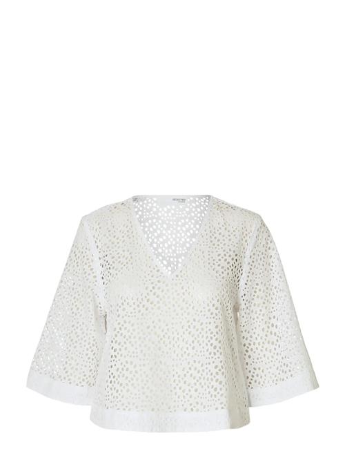 Slflaerke 3/4 Cropped Broderi Ang Top B Selected Femme White