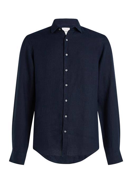 Se Linen Solid Slim Shirt Calvin Klein Navy ved Booztlet
