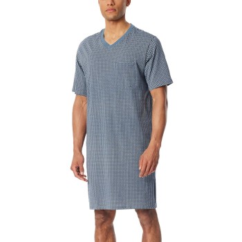 Schiesser Comfort Nightwear Shortsleeve Nightdress Blå Mønster bomuld 52 Herre