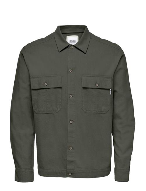 Onskennet Life Ls Linen Overshirt ONLY & SONS Khaki
