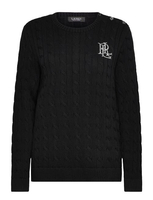 Button-Trim Cable-Knit Cotton Sweater Lauren Women Black