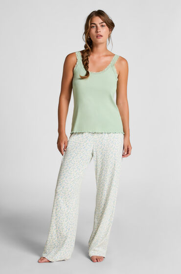 Hunkemöller Ribbet Jersey Singlet med Blonder Grøn