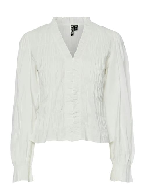 Pcdemmie Ls V-Neck Frill Blouse D2D Wvn Pieces White