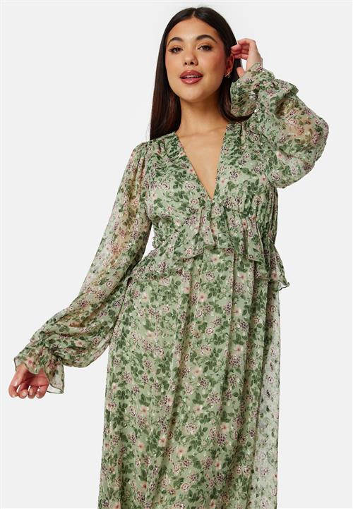 Bubbleroom Occasion Frill L/S Chiffon Midi Dress